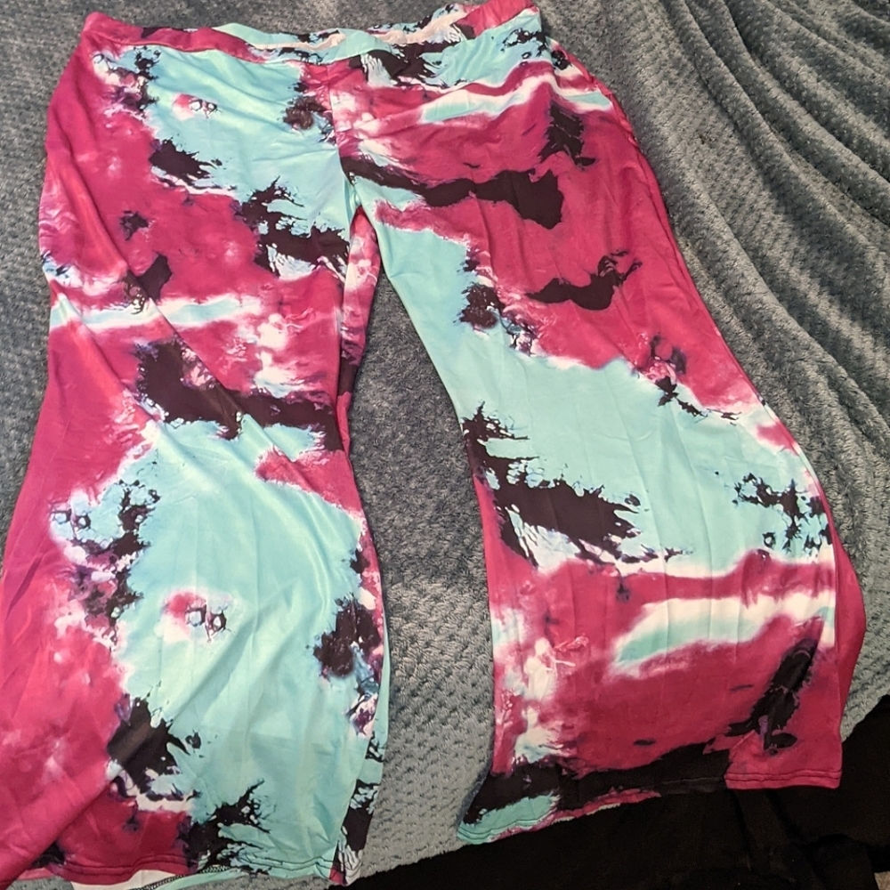 Flared Magenta, Black & Teal Silken Bottoms 4X